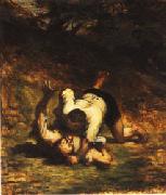 Honore  Daumier The Thieves and the Donkey painting